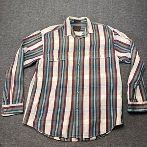 Vintage Eddie Bauer Elkhorn Twill Mens Large Button Down Shirt Plaid Stripe‎ 80s